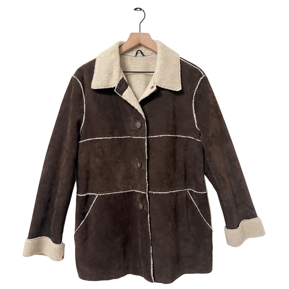 Vintage Winlit Sherpa Genuine Leather Cozy Coat Size Large